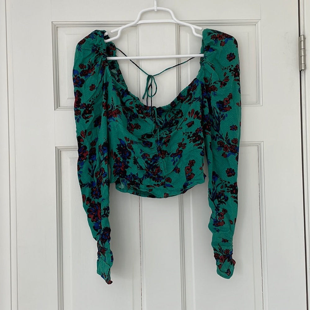NWT FREE PEOPLE Hilary top shirt size XS green combo - Picture 4 of 8
